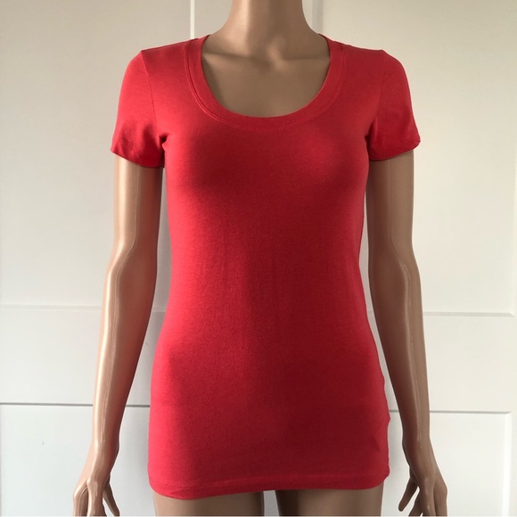 Forever 21 F21 Coral Pink Essentials Stretch Cotton Tee T-Shirt Small XS - Picture 1 of 3
